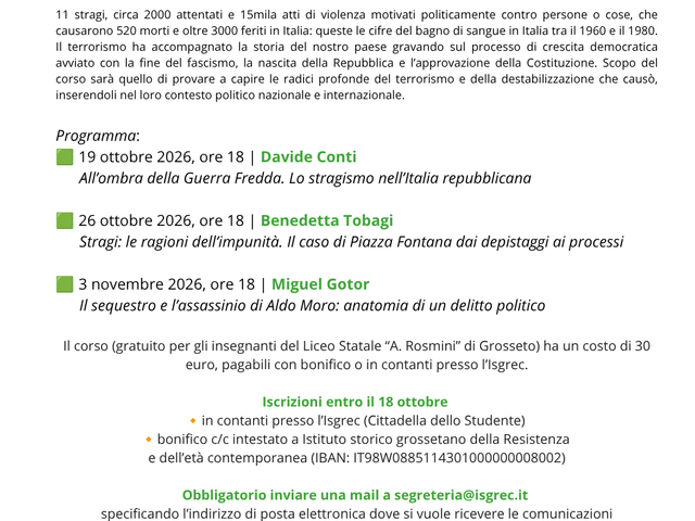 Destabilizzazione e terrorismi nell’Italia repubblicana – Corso on line per insegnanti (ma aperto a tutti)