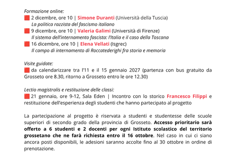Progetto didattico “Dall’Italia ad Auschwitz: Roccatederighi campo di internamento per ebrei”