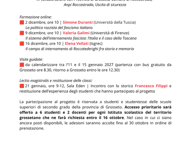 Progetto didattico “Dall’Italia ad Auschwitz: Roccatederighi campo di internamento per ebrei”